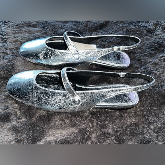 NWT Zara Silver Metallic Effect Slingback Ballet Flats Mules Slides Women 38 7.5 - Picture 8 of 14